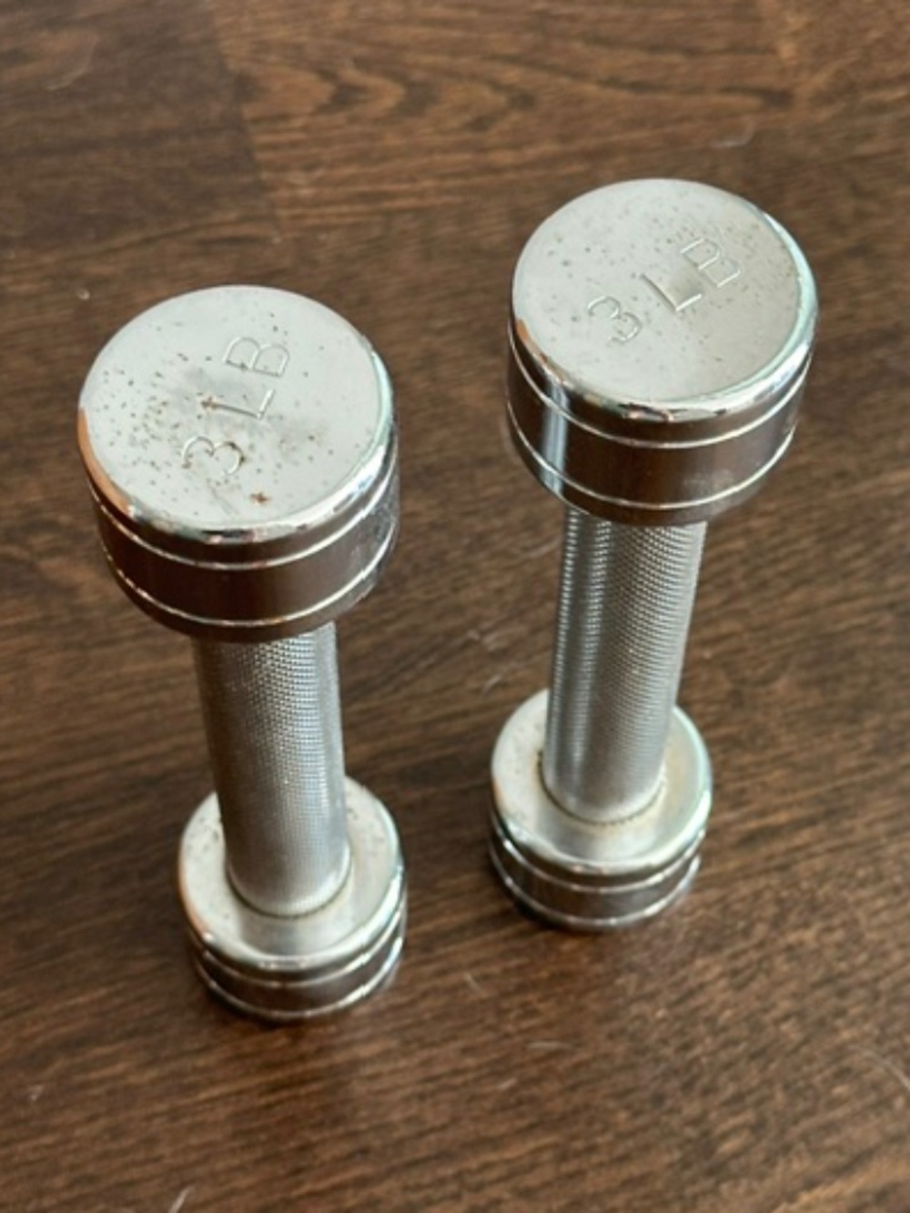 3 lb chrome weights, great shape $10